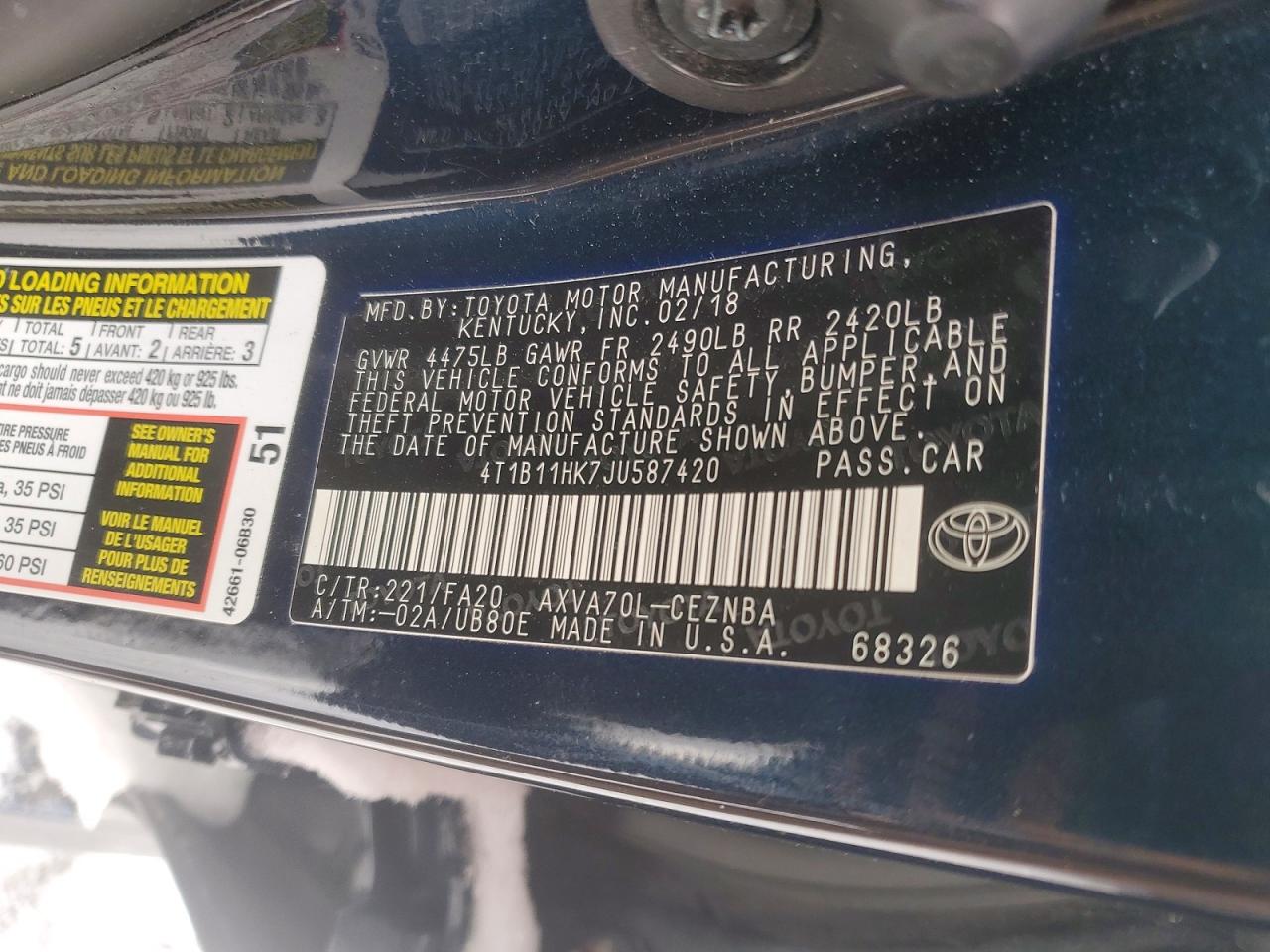 2018 TOYOTA CAMRY L photo 23
