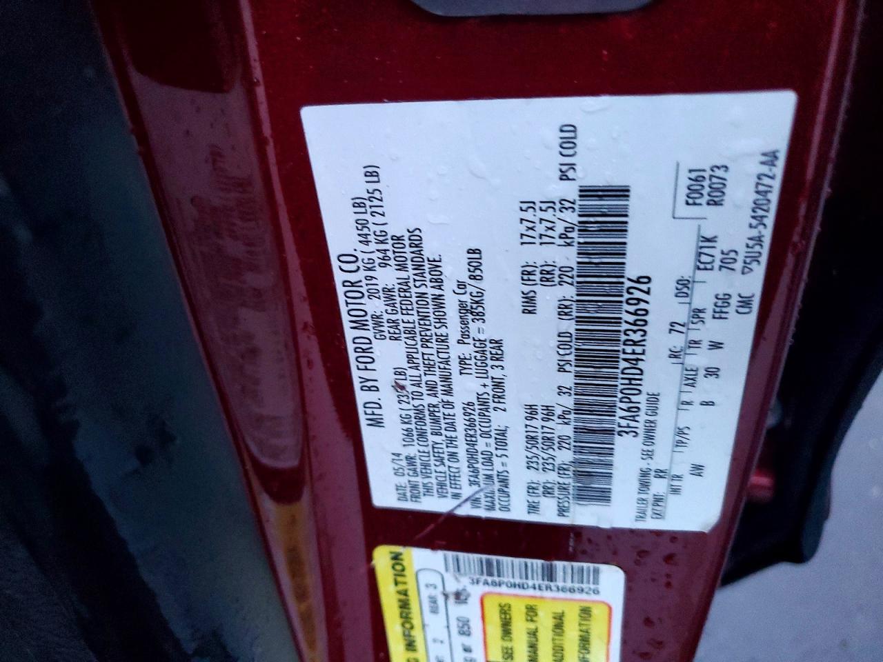 2014 FORD FUSION SE photo 12