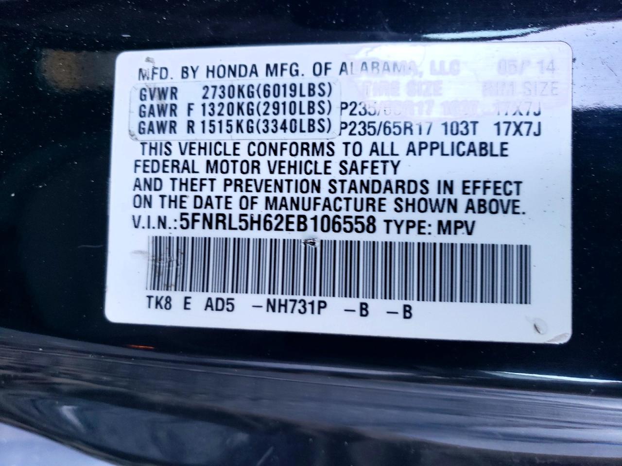 2014 HONDA ODYSSEY EXL photo 13
