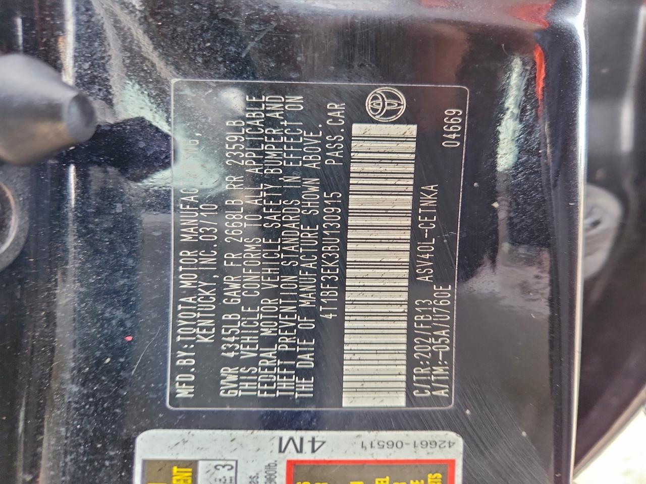 2011 TOYOTA CAMRY BASE photo 12