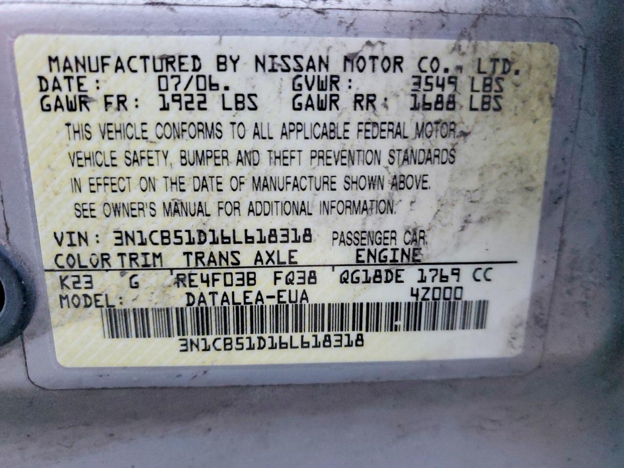 2006 NISSAN SENTRA 1.8 photo 13