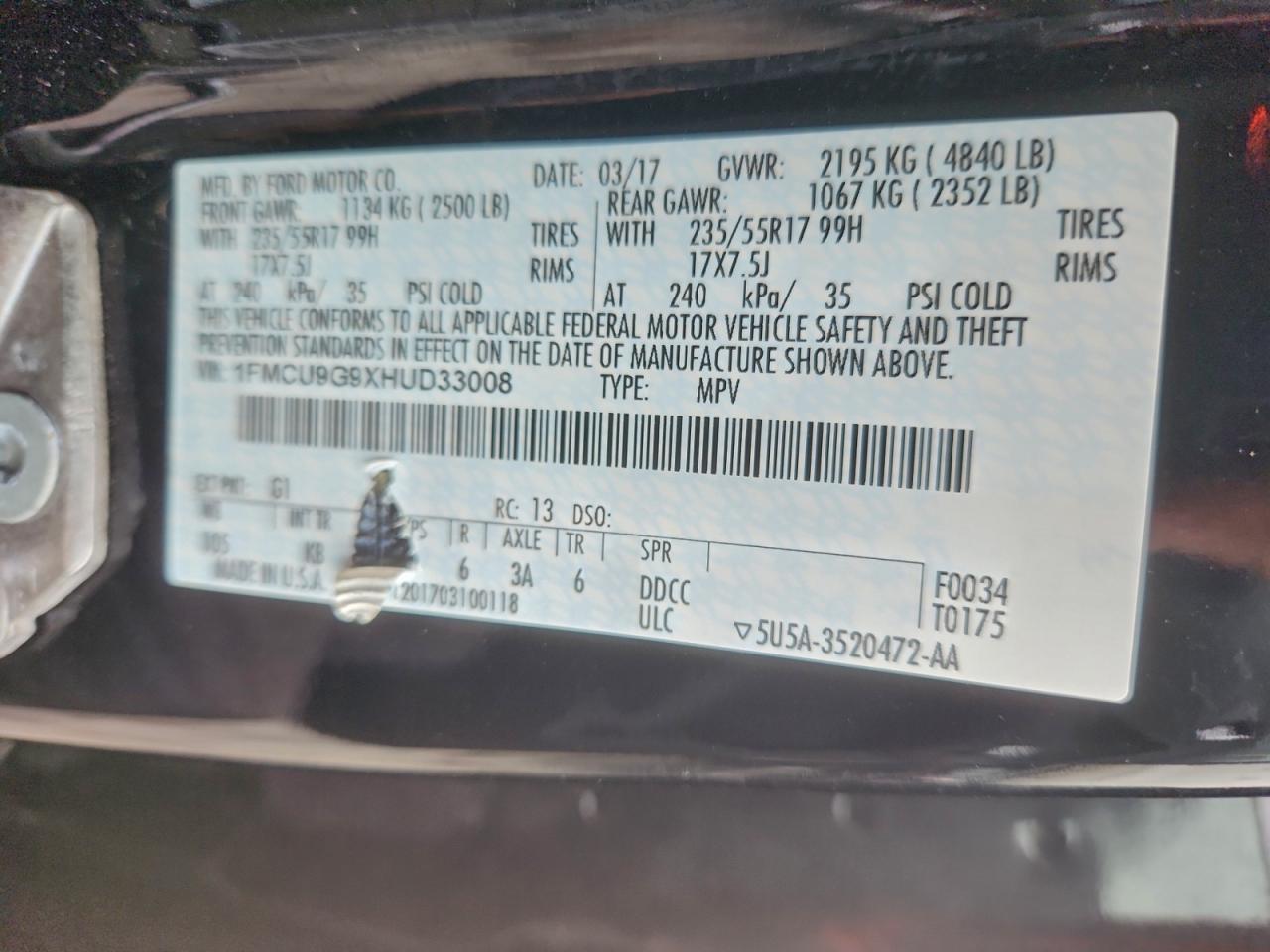 2017 FORD ESCAPE SE photo 13