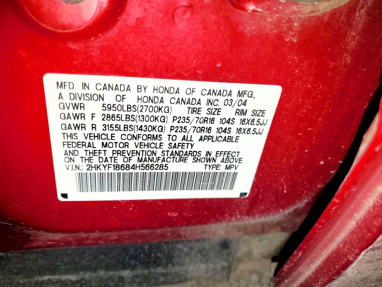 2004 HONDA PILOT EXL photo 13