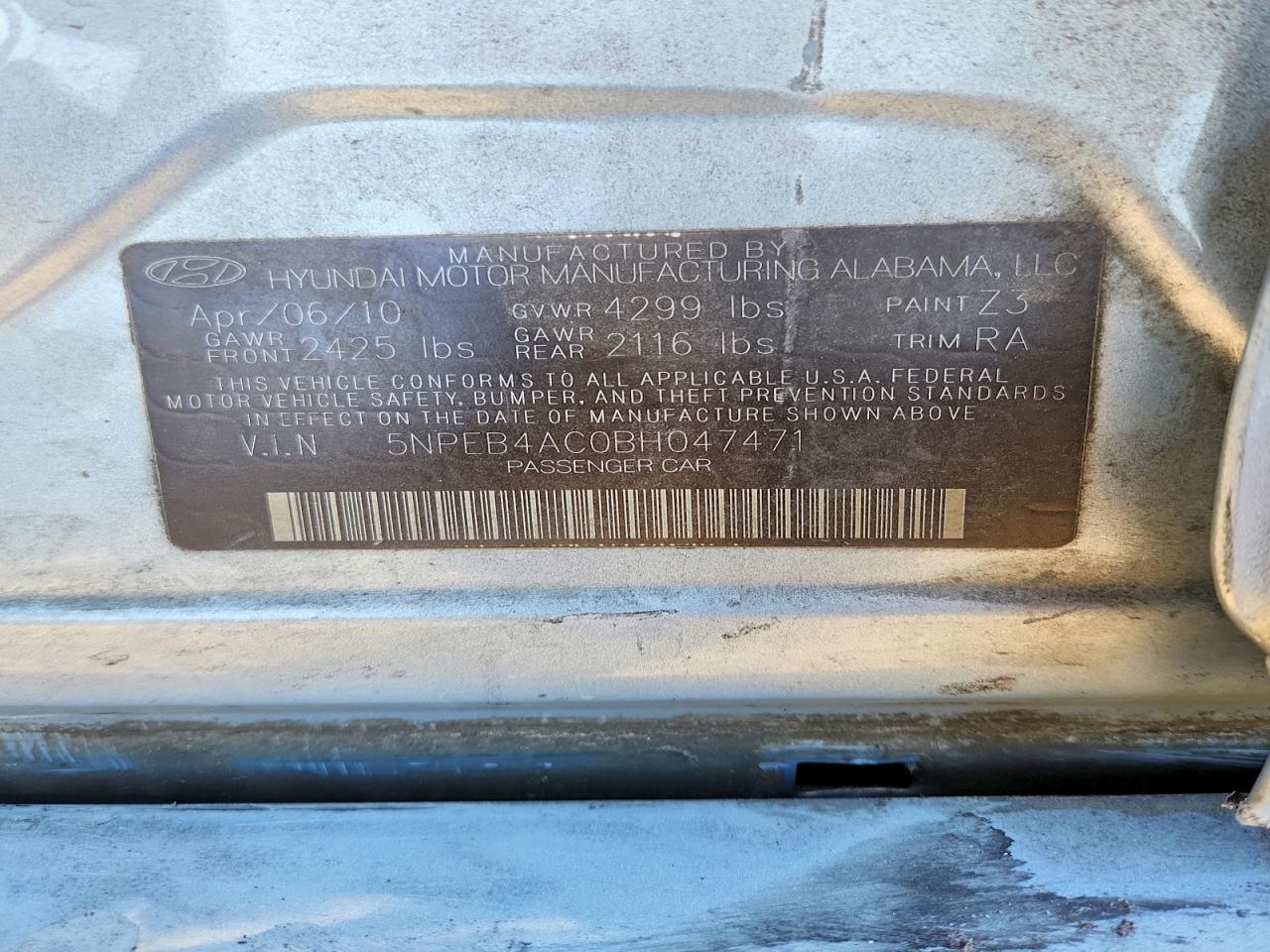 2011 HYUNDAI SONATA GLS photo 13