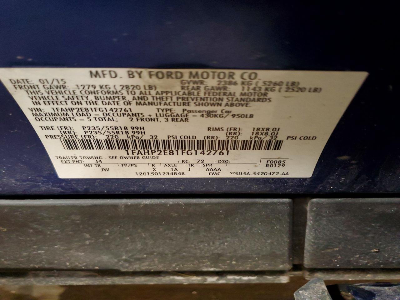 2015 FORD TAURUS SEL photo 12