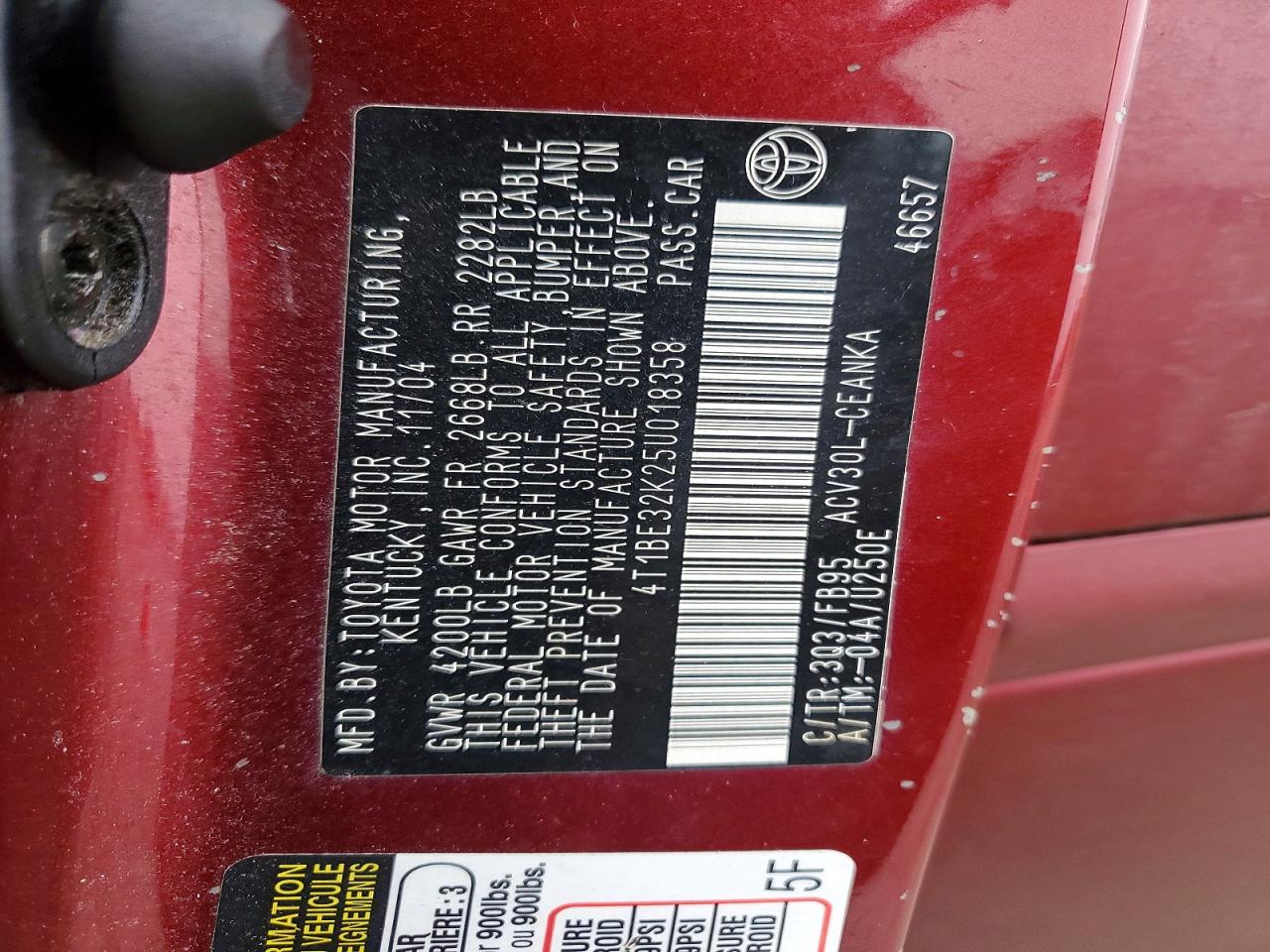 2005 TOYOTA CAMRY LE photo 12