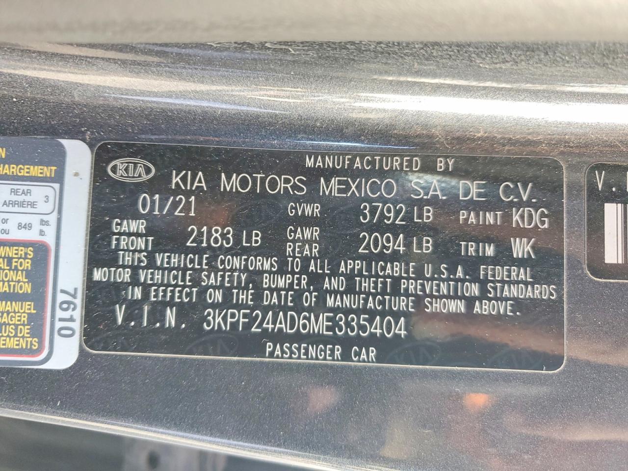 2021 KIA FORTE FE photo 12