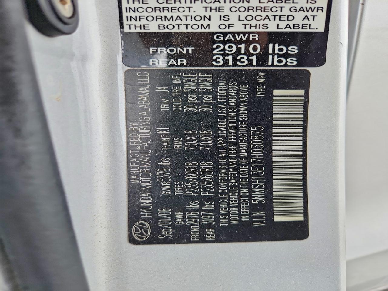 2007 HYUNDAI SANTA FE SE photo 13