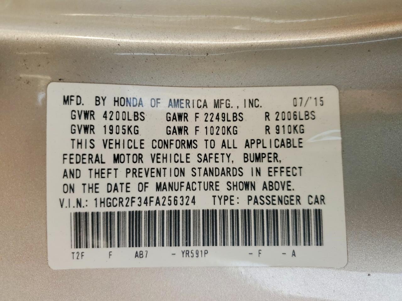 2015 HONDA ACCORD LX photo 25