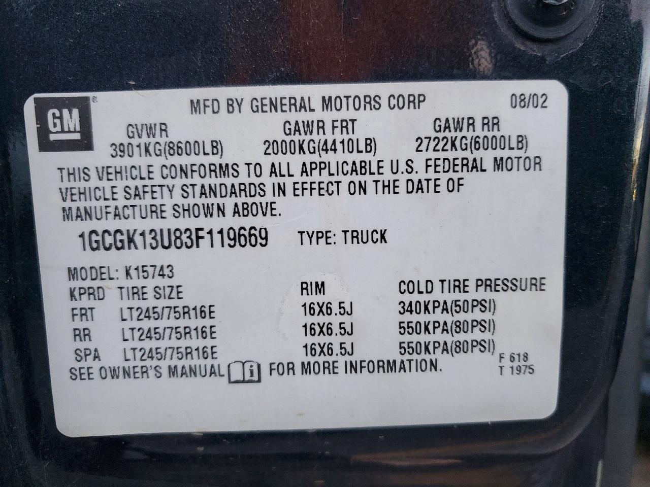 2003 CHEVROLET SILVERADO K1500 HEAVY DUTY photo 12