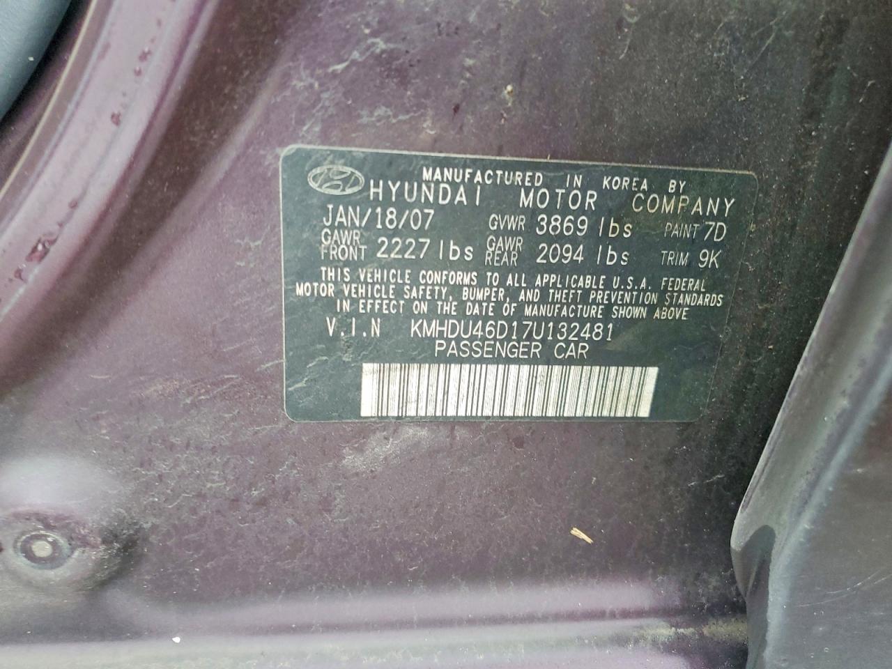 2007 HYUNDAI ELANTRA GLS photo 12