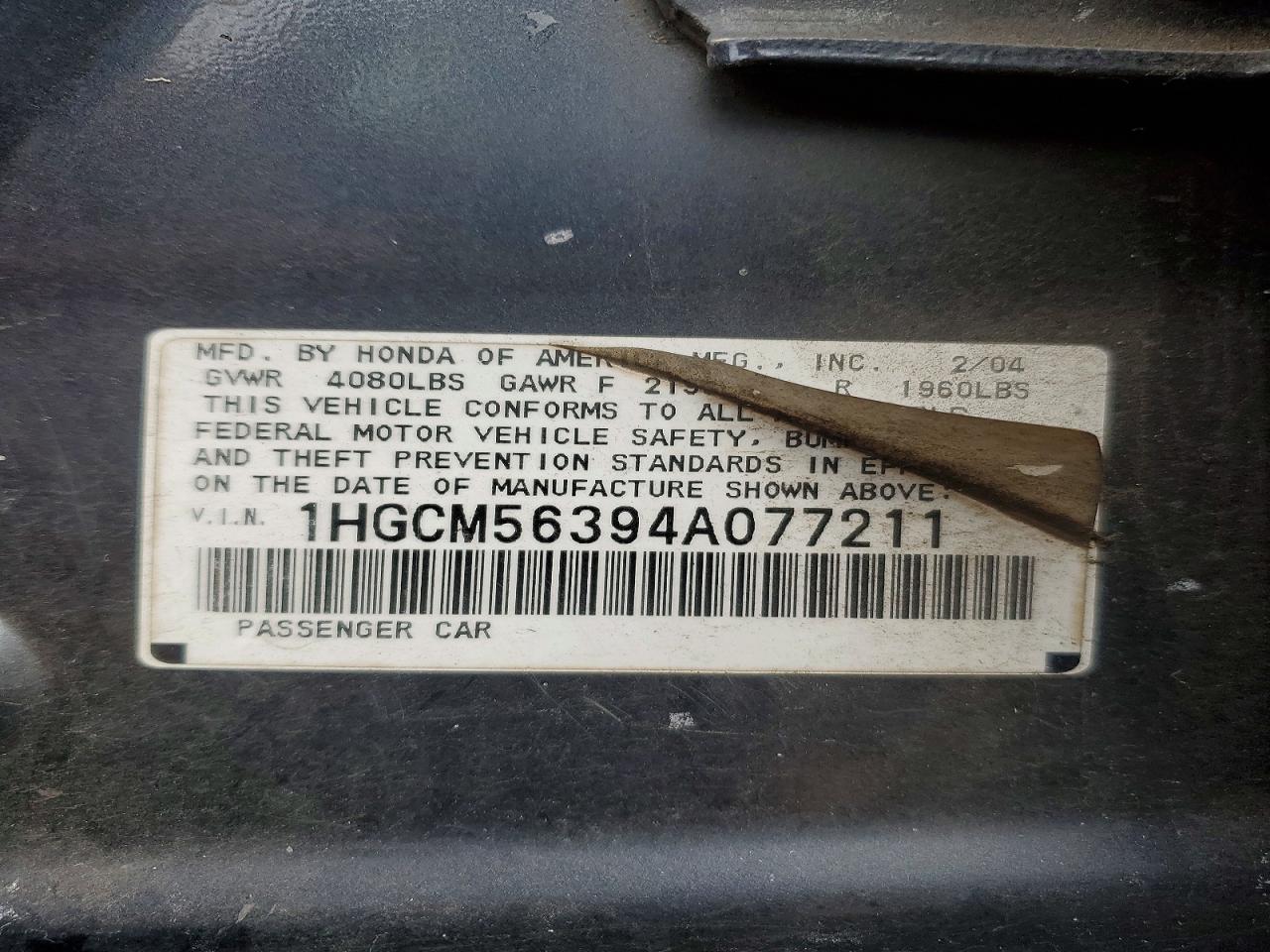 2004 HONDA ACCORD LX photo 12