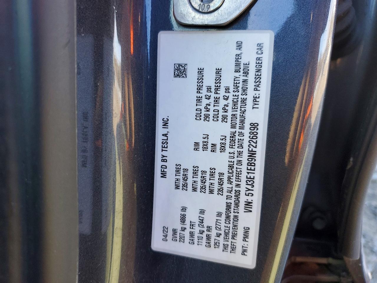 2022 TESLA MODEL 3 photo 12