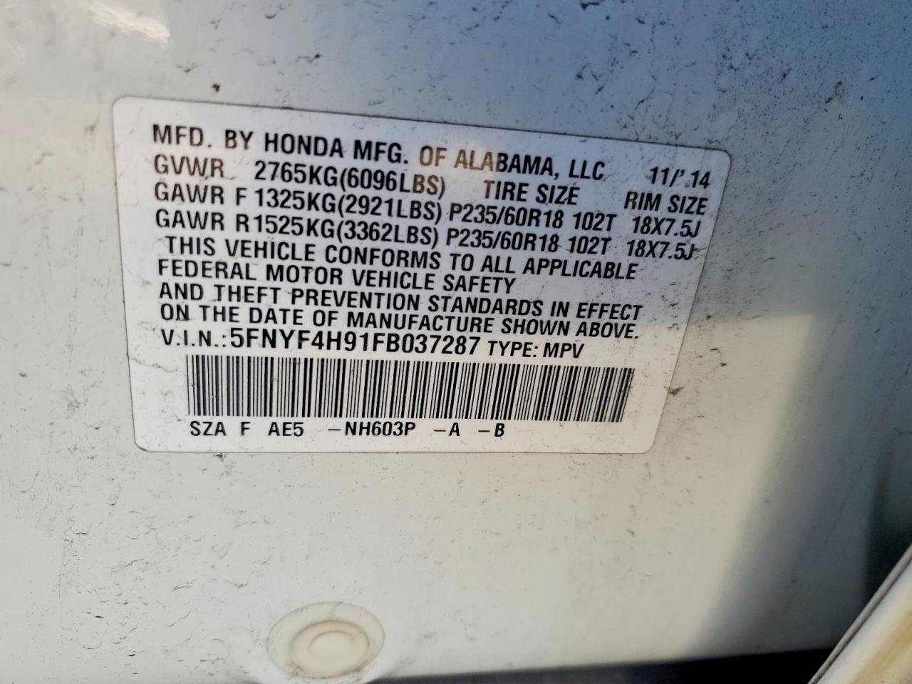 2015 HONDA PILOT TOURING photo 13