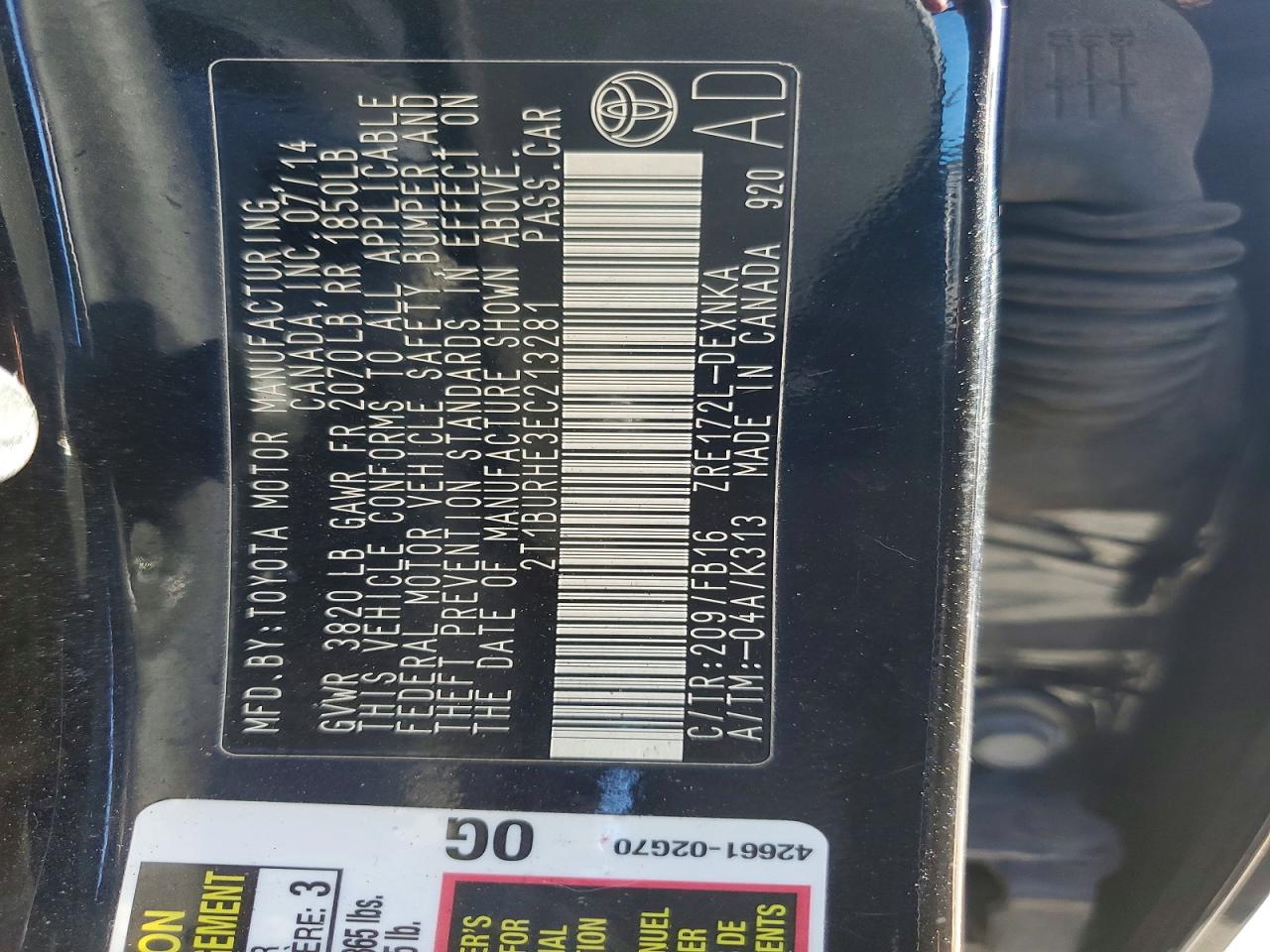 2014 TOYOTA COROLLA L photo 13