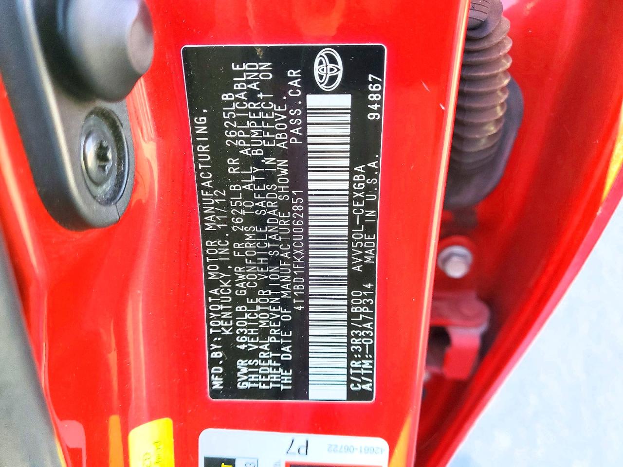 2012 TOYOTA CAMRY HYBRID photo 12
