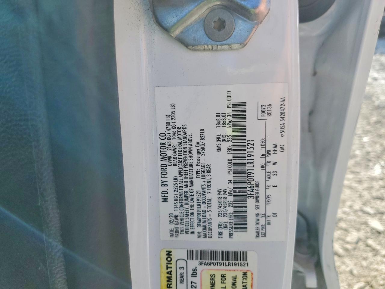 2020 FORD FUSION SE photo 12
