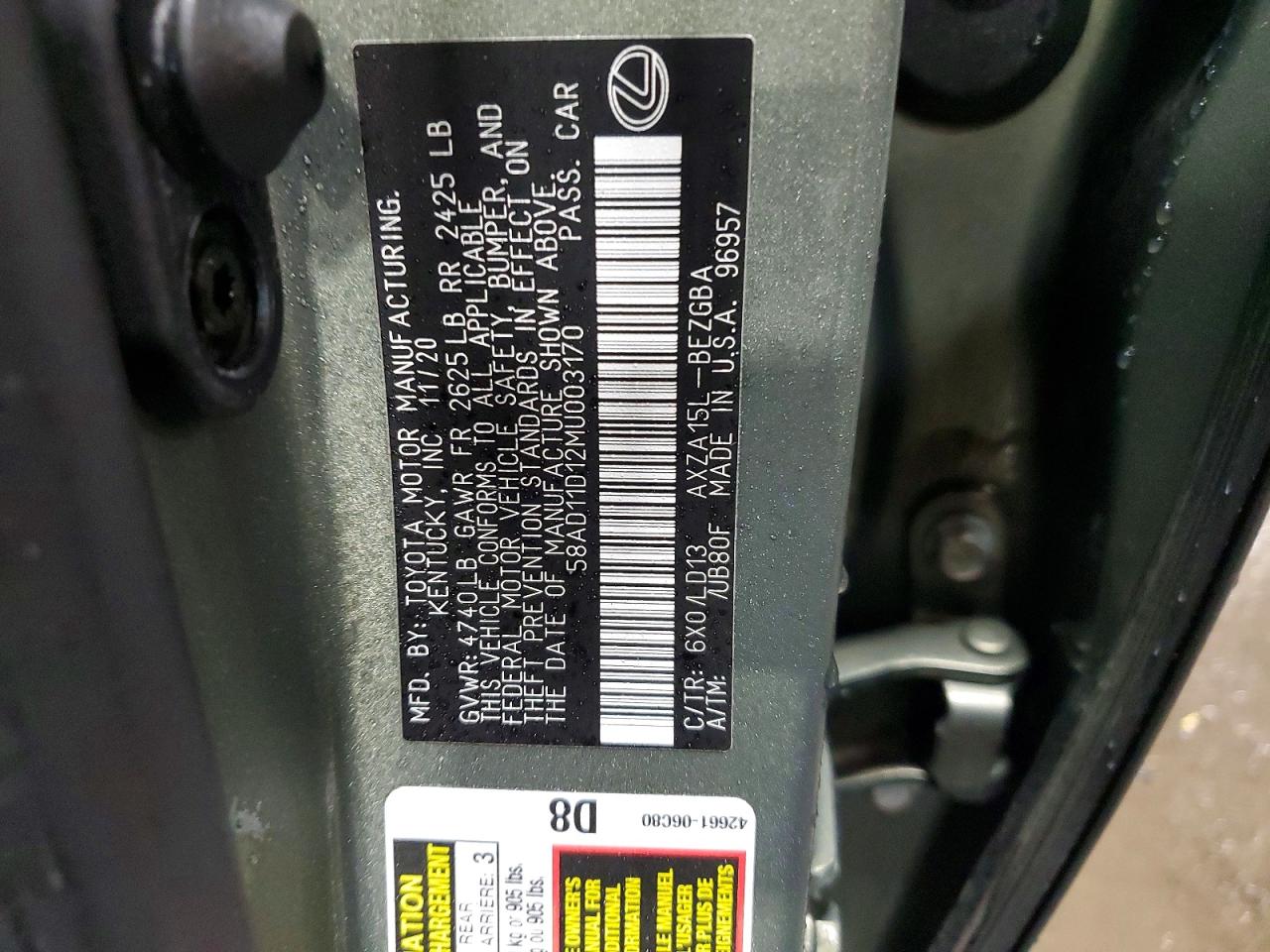 2021 LEXUS ES 250 BASE photo 12
