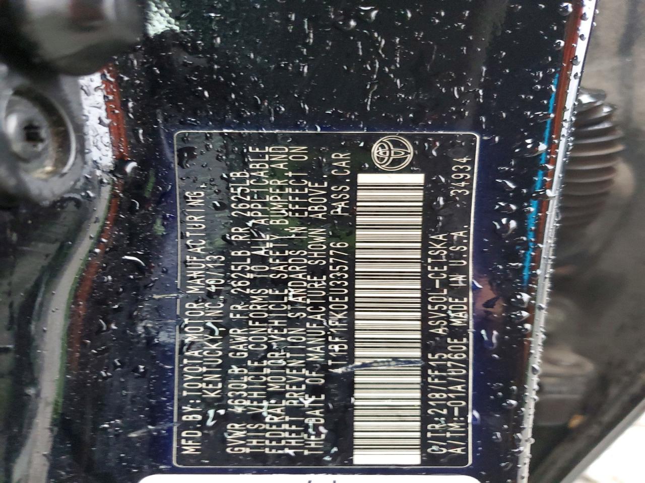 2014 TOYOTA CAMRY L photo 12