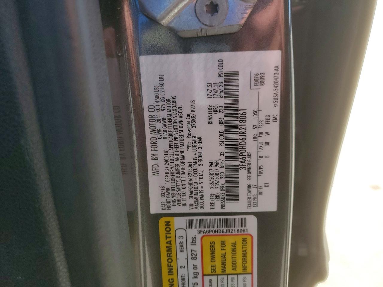 2018 FORD FUSION SE photo 12