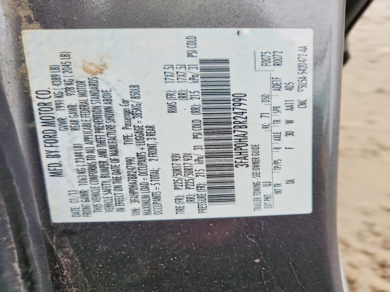 2011 FORD FUSION SE photo 12