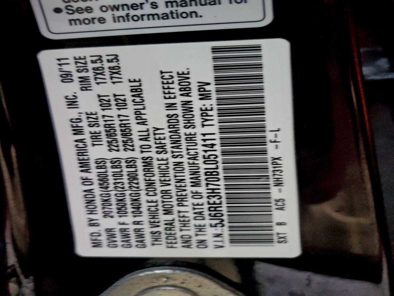 2011 HONDA CR-V EXL photo 14