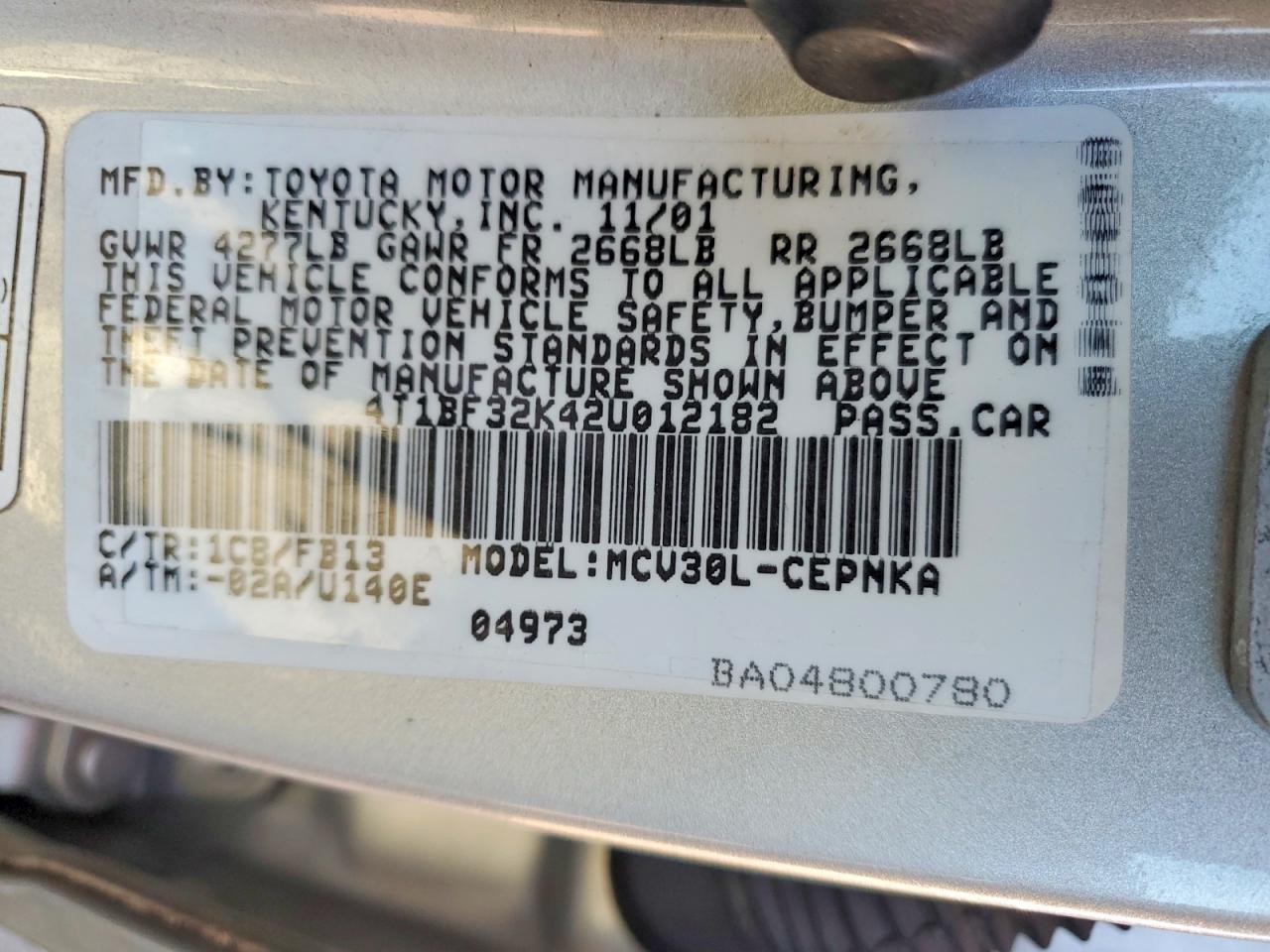 2002 TOYOTA CAMRY LE photo 12