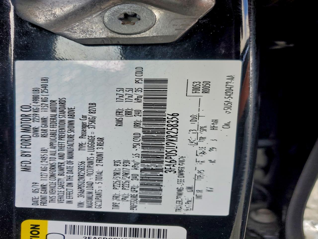 2019 FORD FUSION TITANIUM photo 12