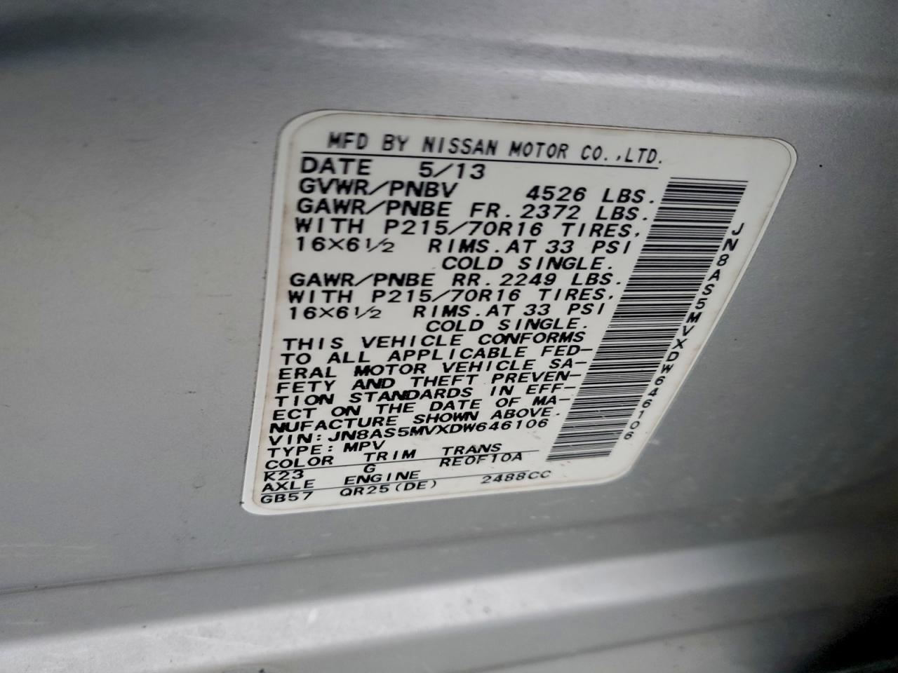 2013 NISSAN ROGUE S photo 13