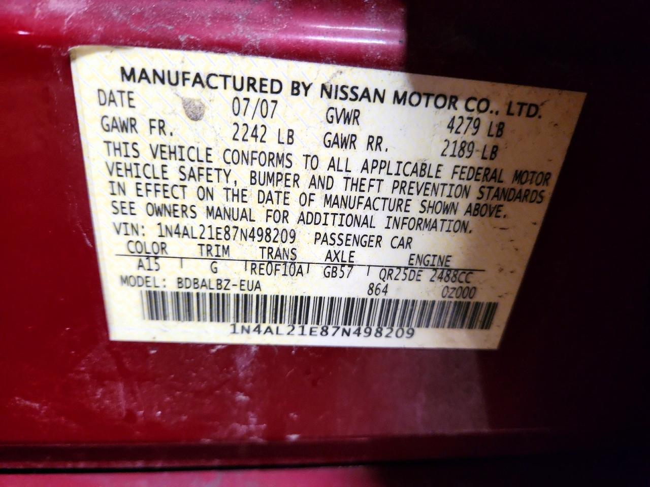 2007 NISSAN ALTIMA 2.5 photo 12