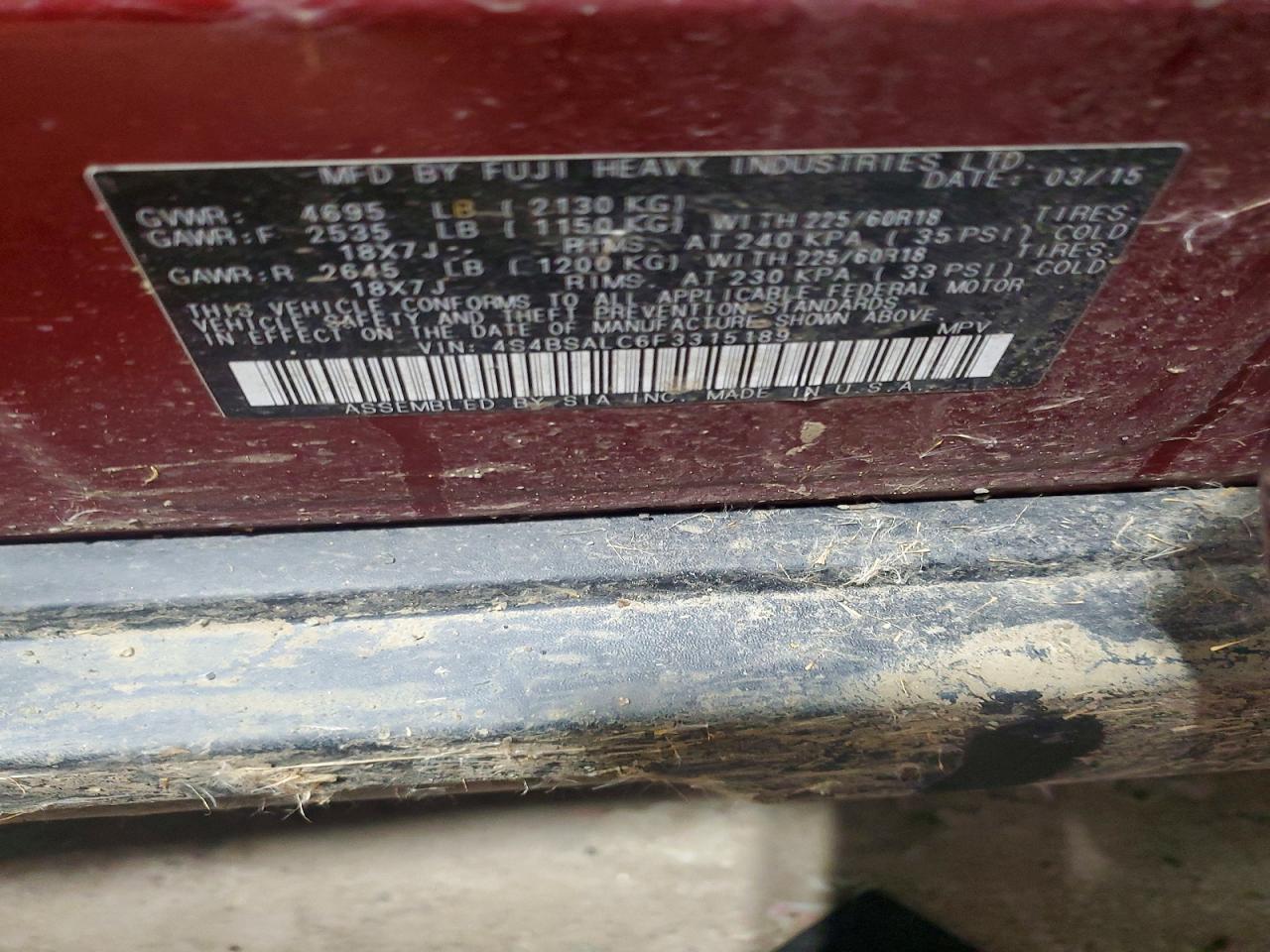 2015 SUBARU OUTBACK 2.5I LIMITED photo 12