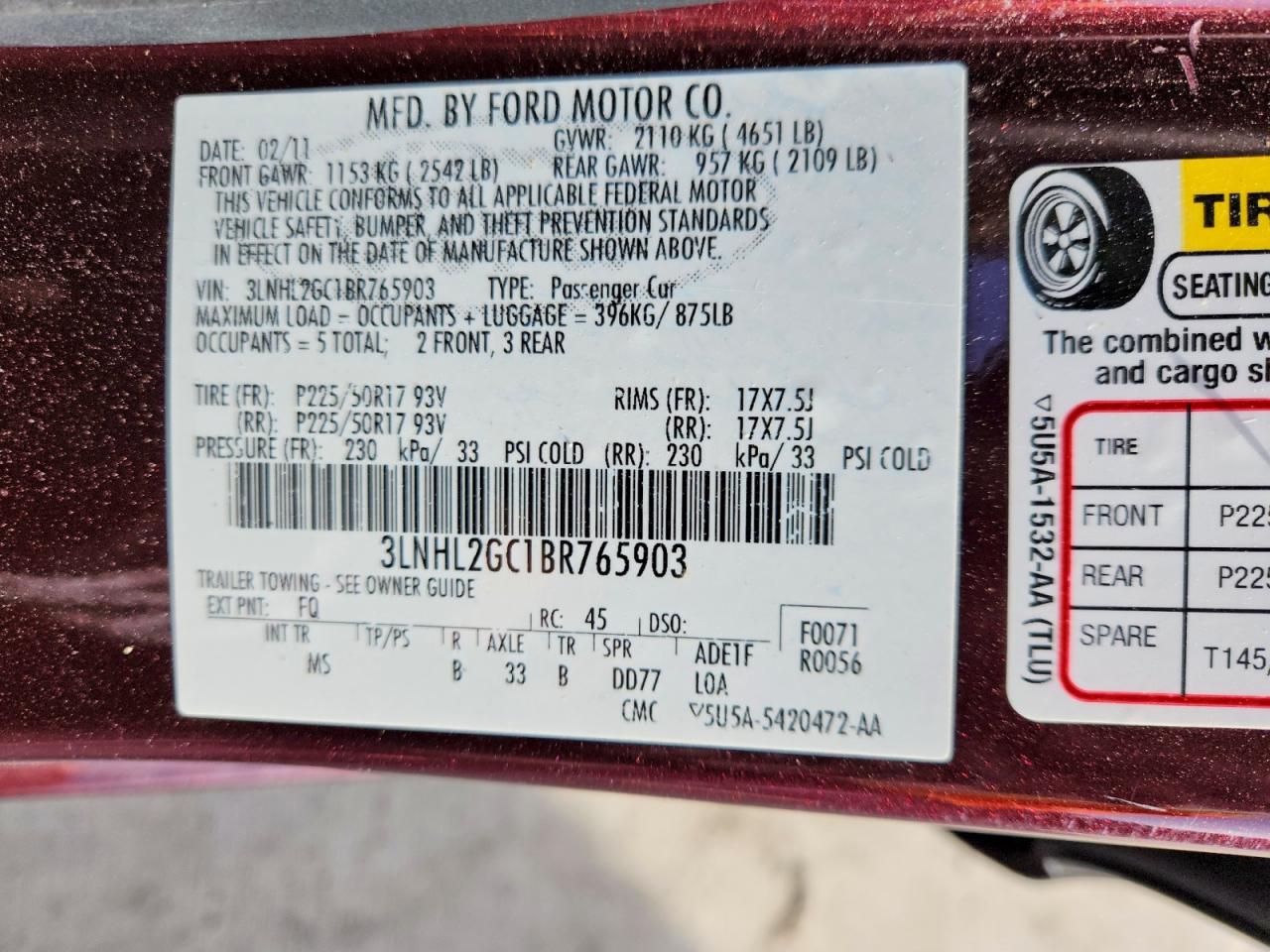 2011 LINCOLN MKZ photo 23