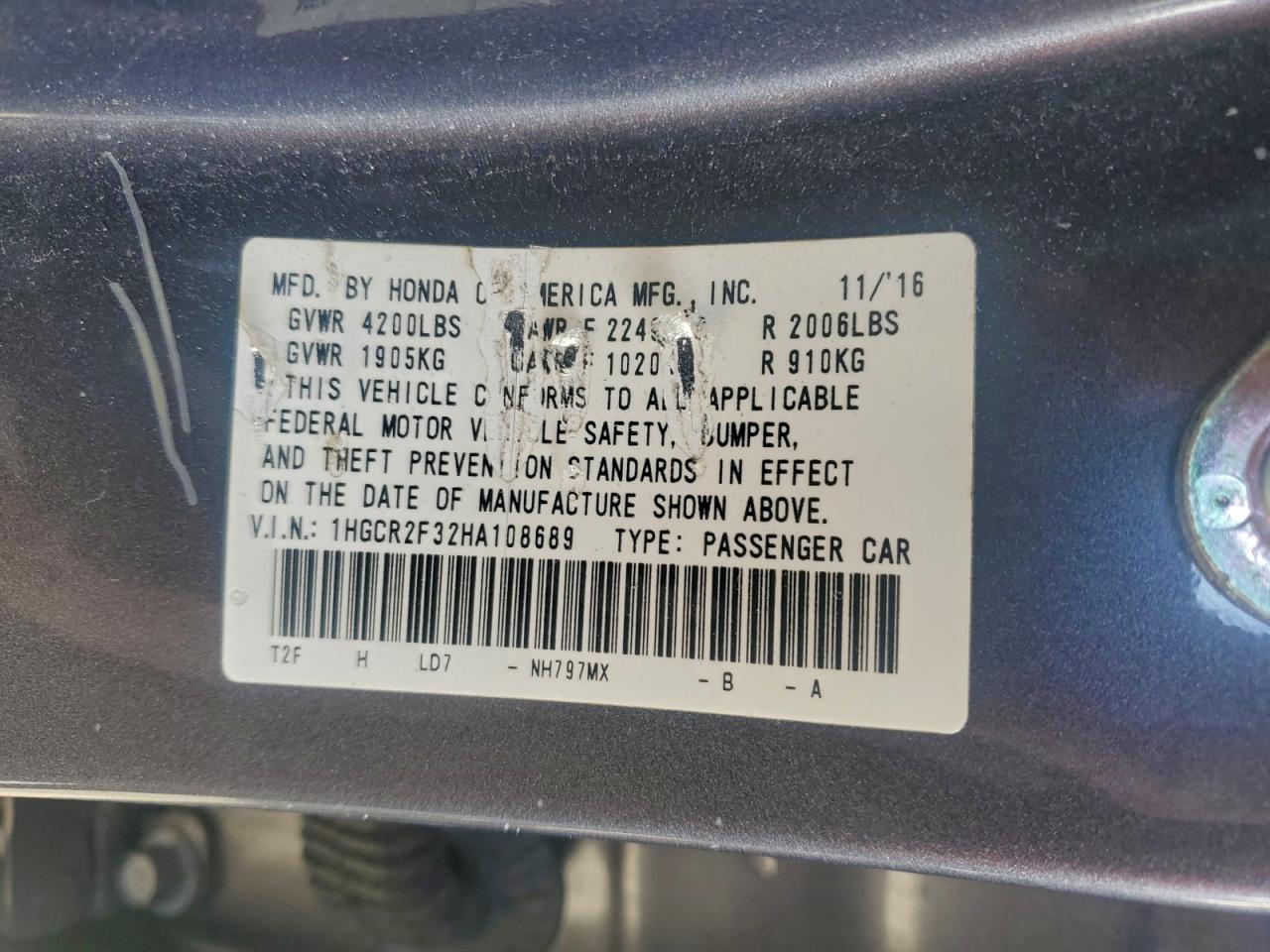 2017 HONDA ACCORD LX photo 12