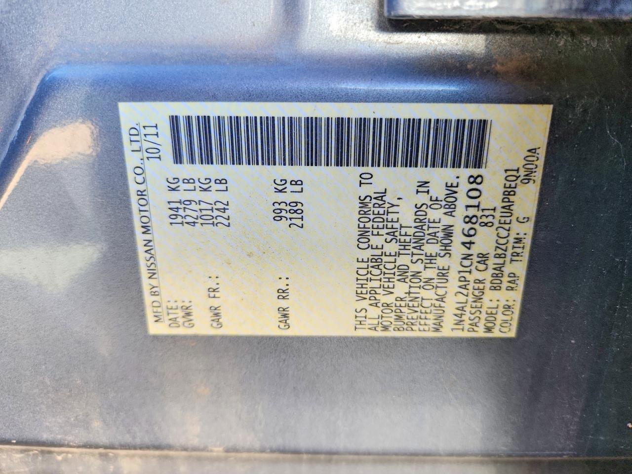 2012 NISSAN ALTIMA BASE photo 12