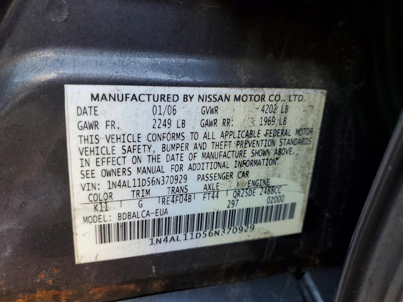2006 NISSAN ALTIMA S photo 12