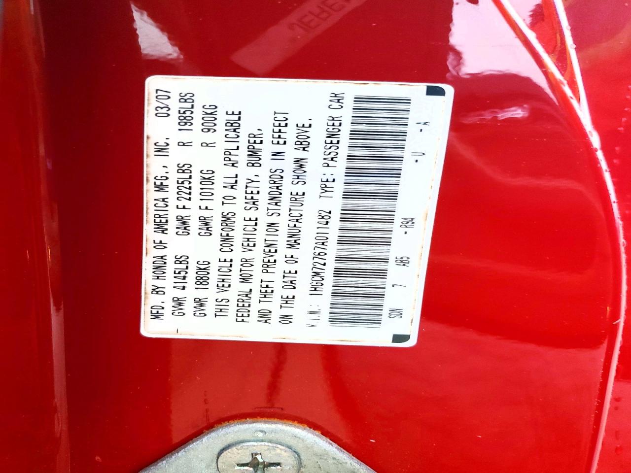 2007 HONDA ACCORD EX photo 12