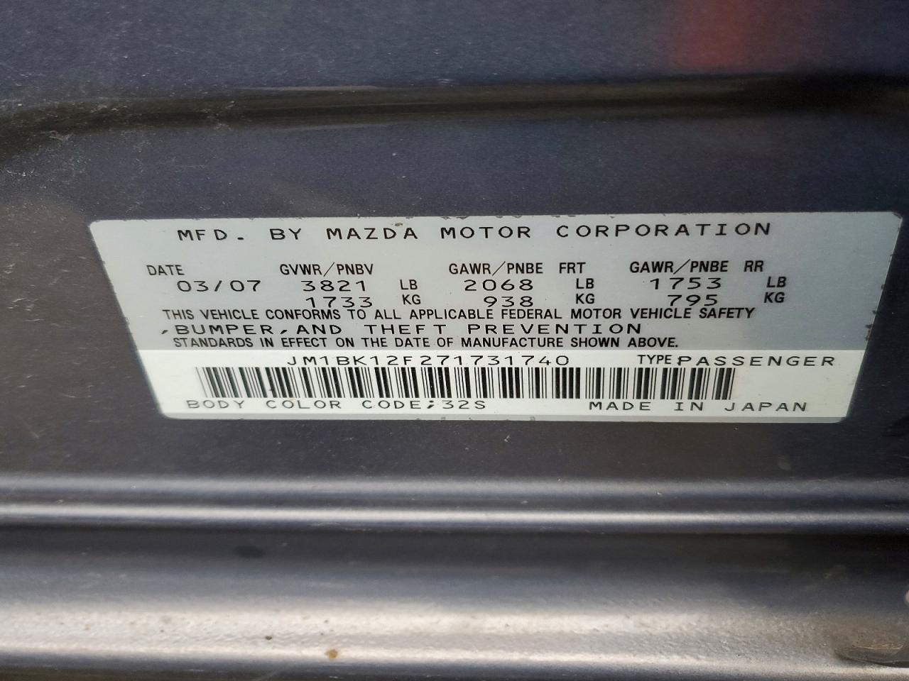 2007 MAZDA 3 I photo 12