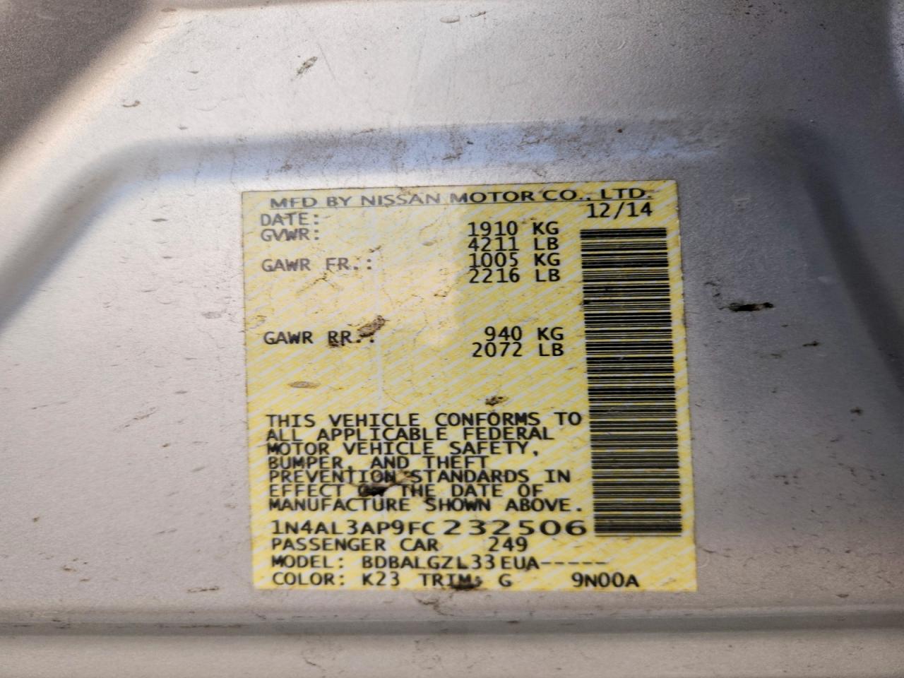 2015 NISSAN ALTIMA 2.5 photo 12