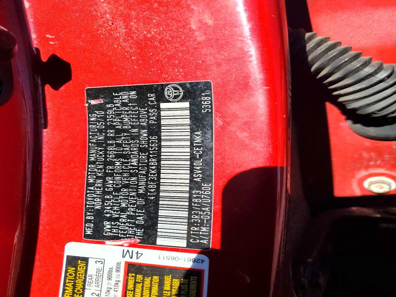 2011 TOYOTA CAMRY BASE photo 12