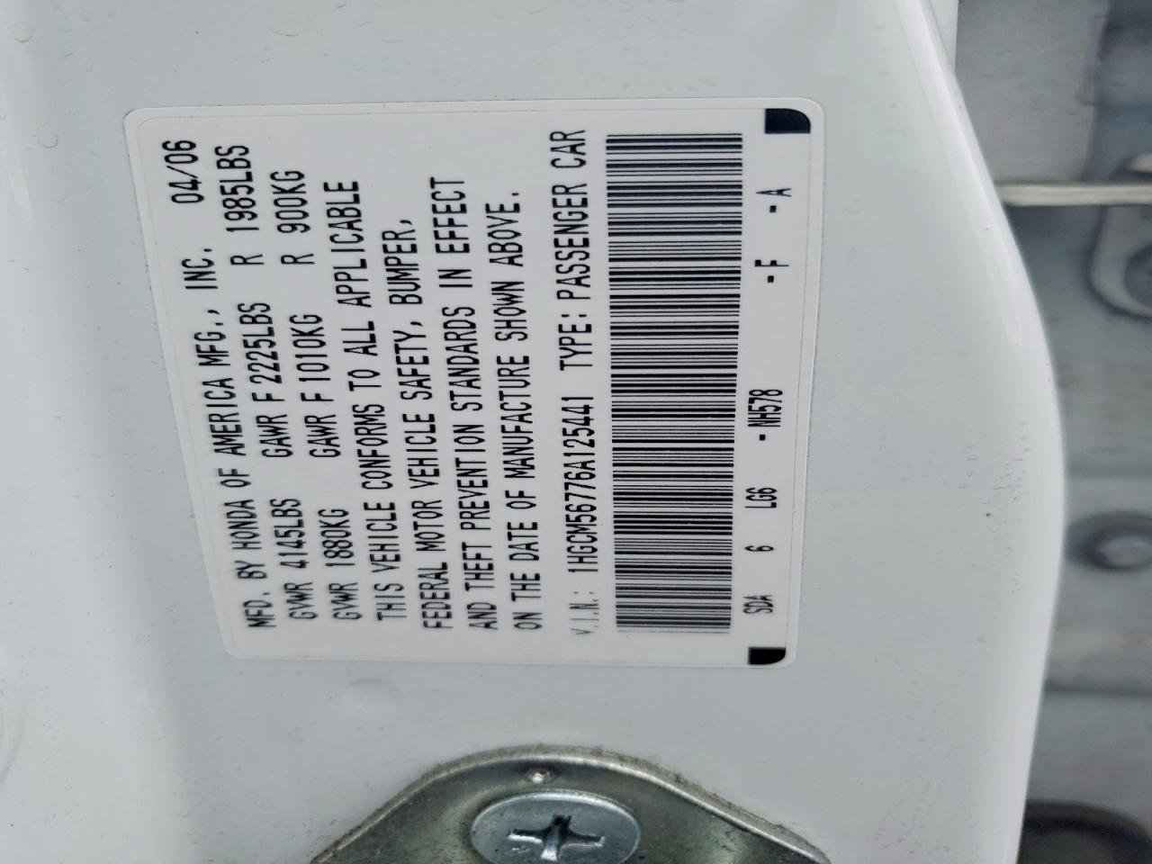2006 HONDA ACCORD EX photo 12