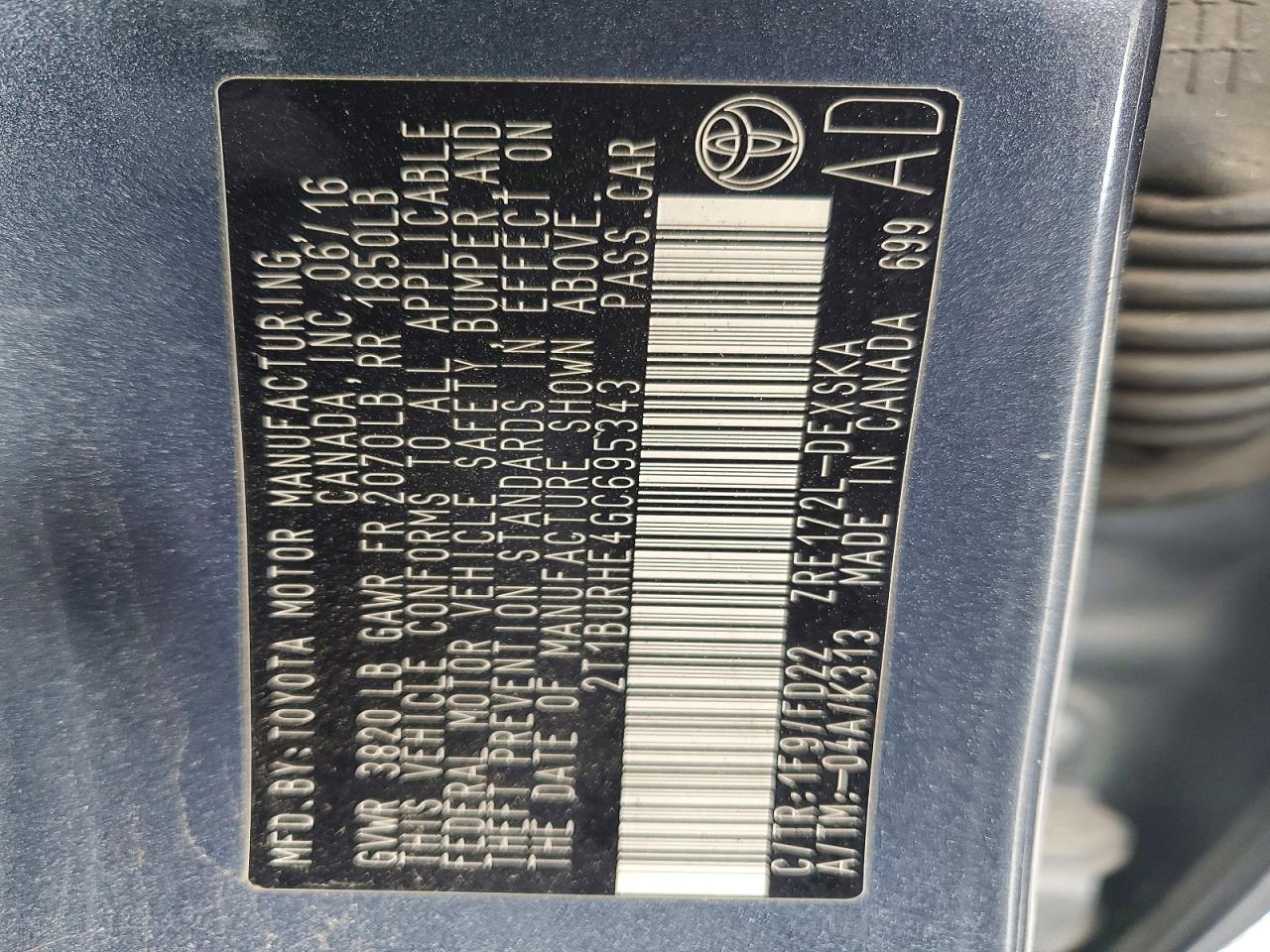 2016 TOYOTA COROLLA L photo 13