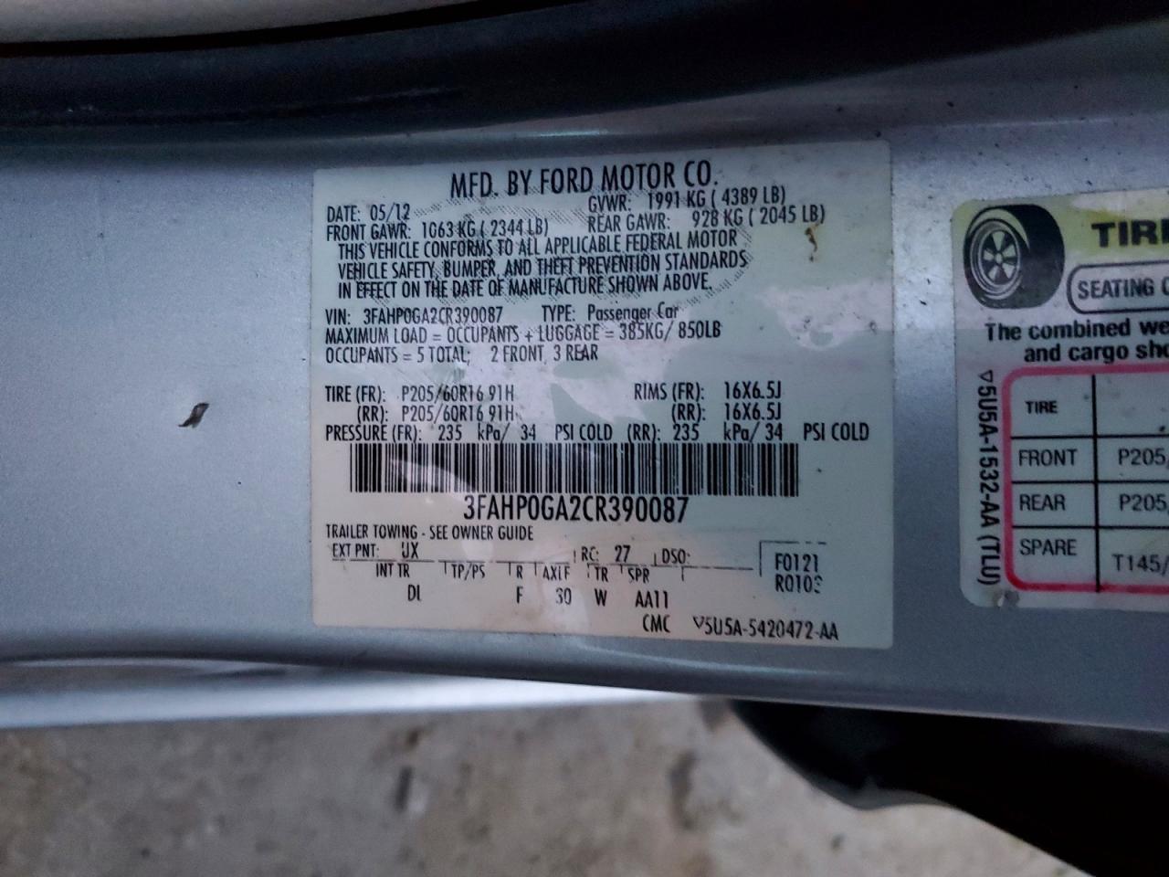 2012 FORD FUSION S photo 13
