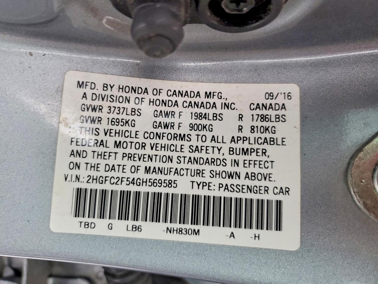 2016 HONDA CIVIC LX photo 12