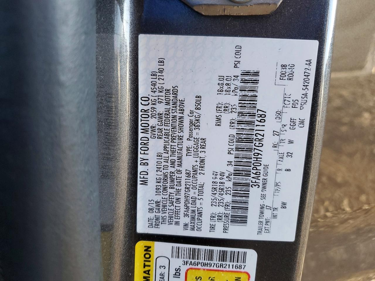 2016 FORD FUSION SE photo 12
