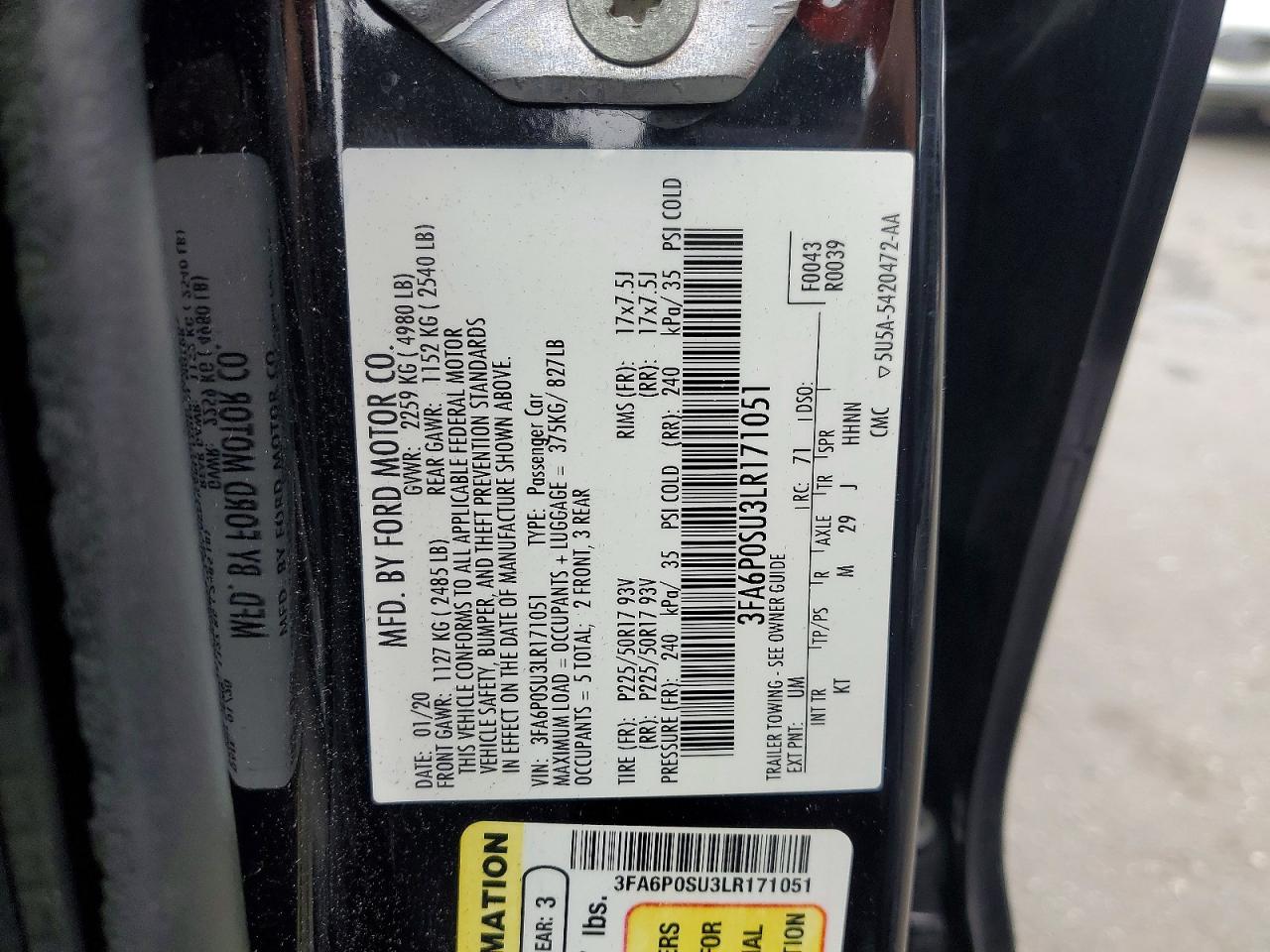 2020 FORD FUSION TITANIUM photo 12