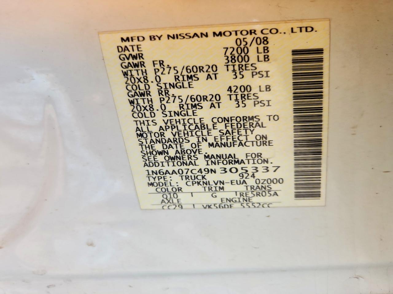 2009 NISSAN TITAN XE photo 12