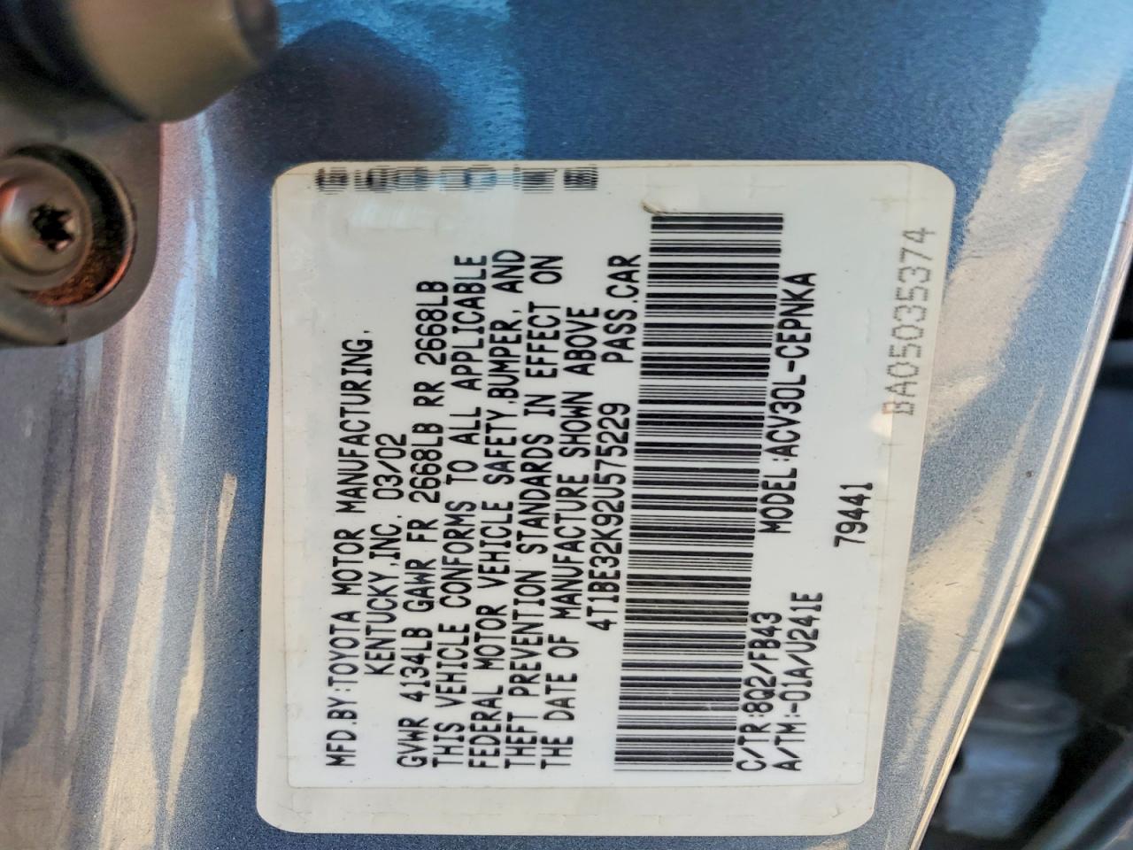 2002 TOYOTA CAMRY LE photo 12
