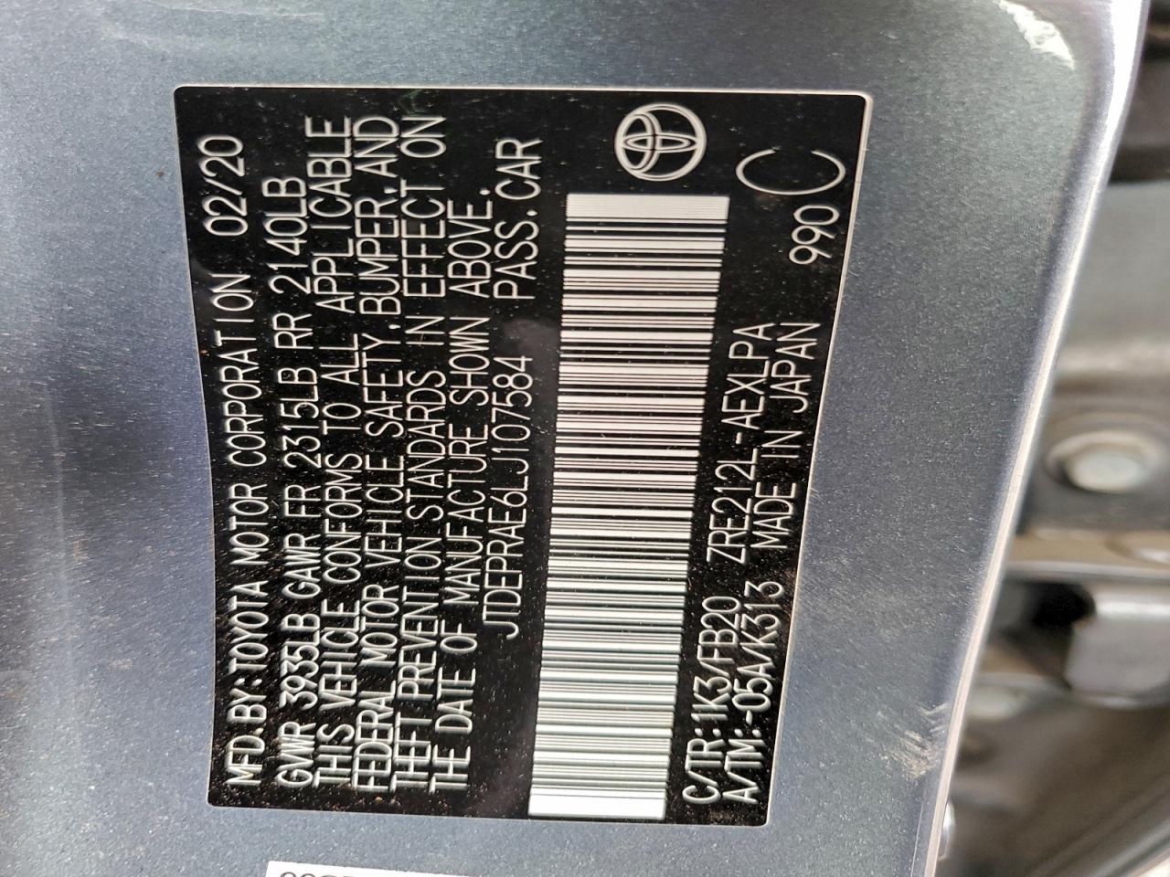 2020 TOYOTA COROLLA LE photo 12