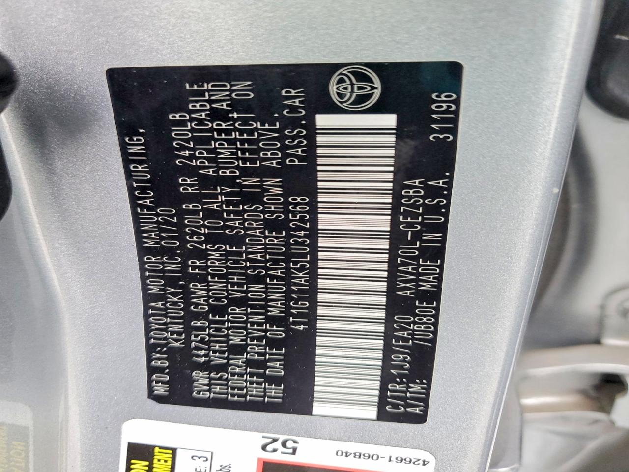 2020 TOYOTA CAMRY SE photo 12