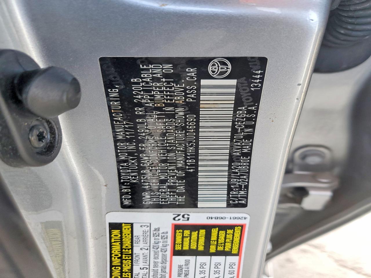 2018 TOYOTA CAMRY L photo 12